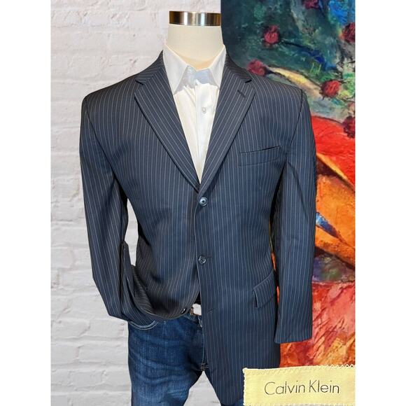 Calvin Klein Other - Calvin Klein 44R Mens Navy Blue Pinstripe 3 Button Blazer Sport Coat Jacket
